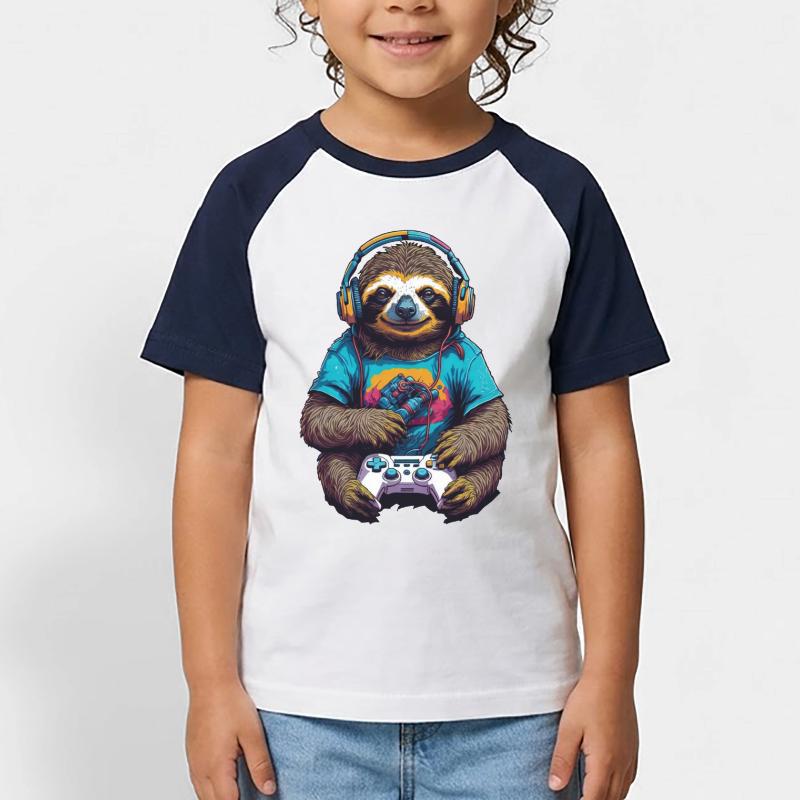 Retro Controller Gaming Sloth Nerd Design Kids' Baseball T-Shirt