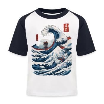 Vintage Japan Ukiyo-E Wave Streetwear Design - Kinder Baseball T-Shirt - Weiß/Navy - Vorne