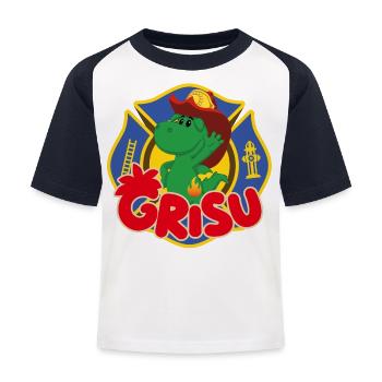 Grisu Der Kleine Drache Als Feuerwehrsymbol - Kinder Baseball T-Shirt - Weiß/Navy - Vorne