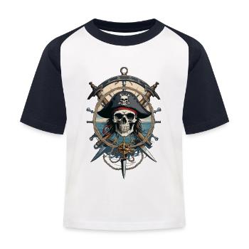 Piratenflaggen Skull Jolly Roger Pirat Kostüm - Kinder Baseball T-Shirt - Weiß/Navy - Vorne