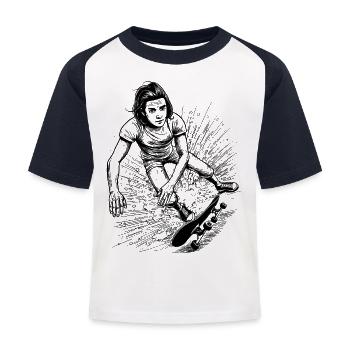 Humorvolles Skateboard-Sturz-T-Shirt Design - Kinder Baseball T-Shirt - Weiß/Navy - Vorne
