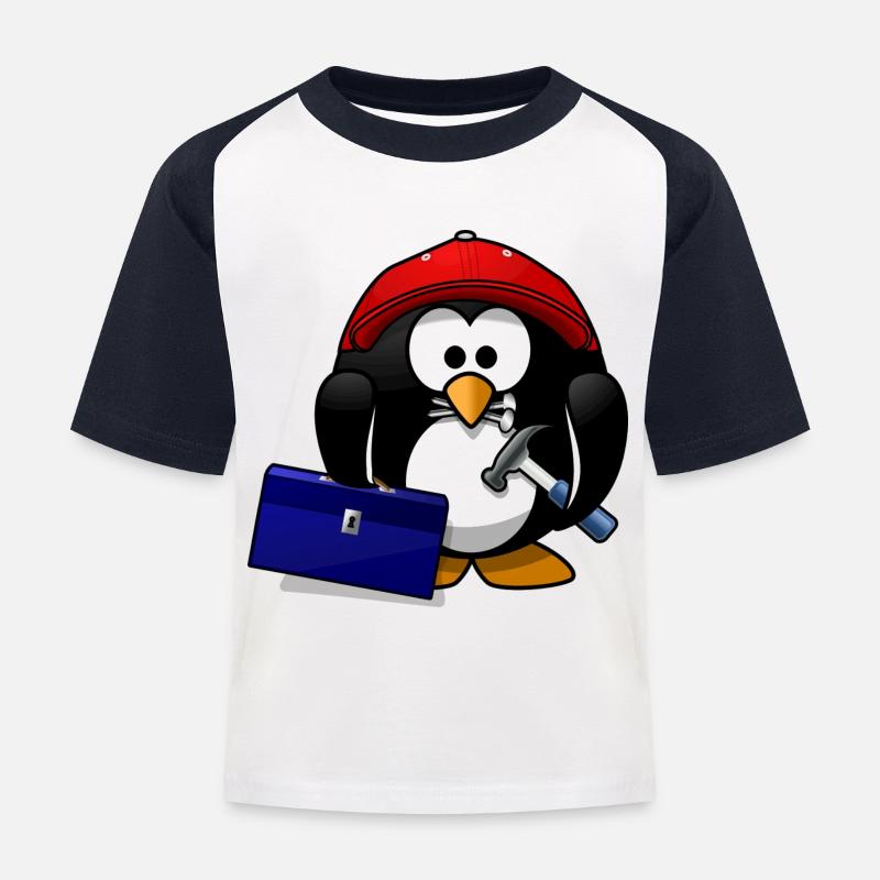 Handwerker Pinguin - Kinder Baseball T-Shirt - Weiß/Navy