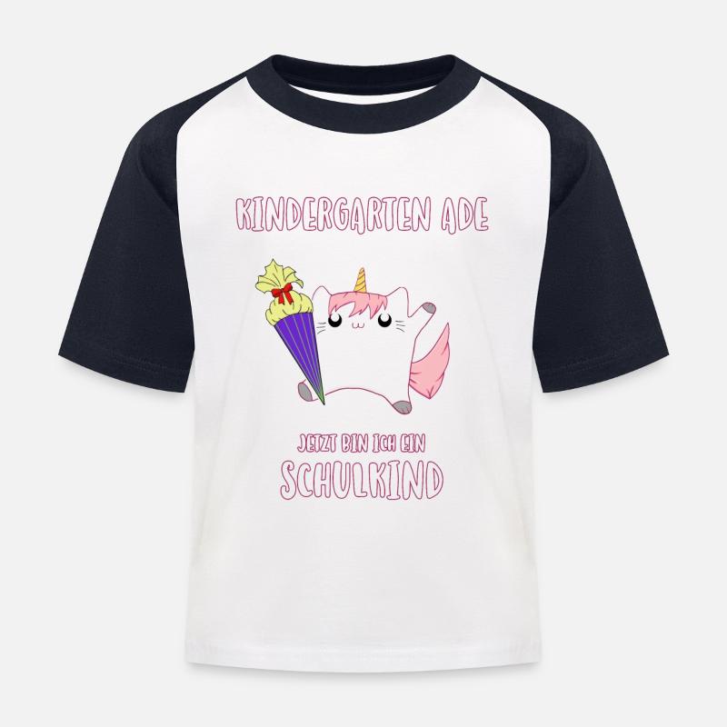 Caticorn Schulkind - Kinder Baseball T-Shirt - Weiß/Navy