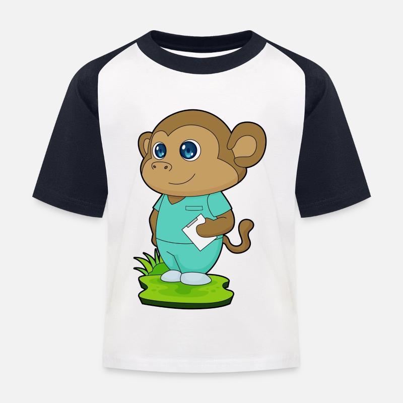 Monkey Nurse Sticky Notes - Kids' Baseball T-Shirt - white/navy
