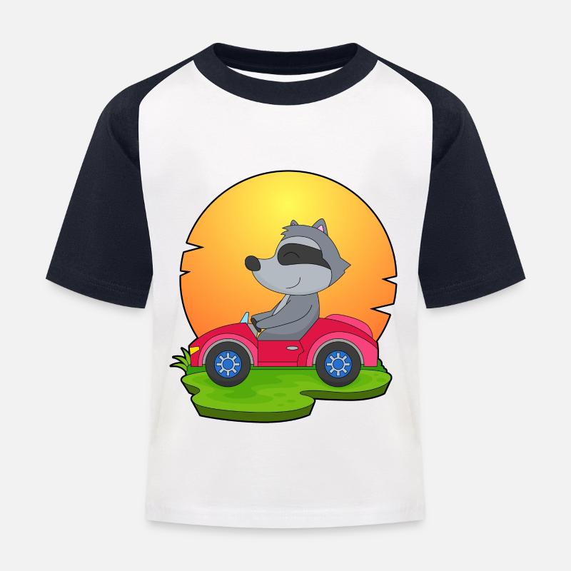 Waschbär Auto - Kinder Baseball T-Shirt - Weiß/Navy