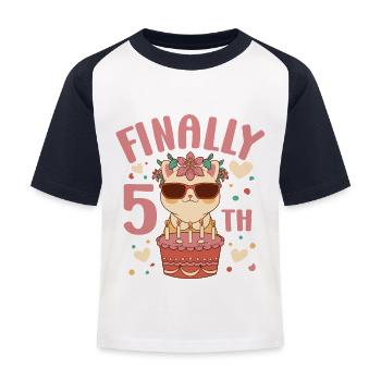 5th Birthday Girl Cat 5 Years Old Bday Party - Kids' Baseball T-Shirt - white/navy - Front