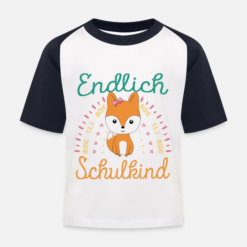 Einschulung Mädchen Fuchs Endlich Schulkind - Kinder Baseball T-Shirt - Weiß/Navy