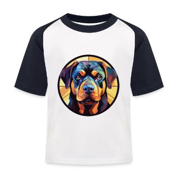Rottweiler chien race aquarelle verre Illustration - T-shirt baseball Enfant - blanc/marine - Devant