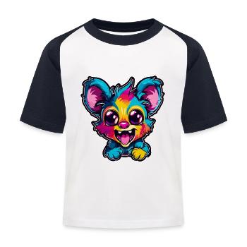 Aye Aye Colorful Watercolor Cartoon Kawaii Animal - Kids' Baseball T-Shirt - white/navy - Front