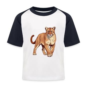 Cougar Buntes Aquarell Cartoon Kawaii Tier - Kinder Baseball T-Shirt - Weiß/Navy - Vorne