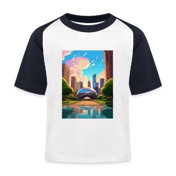 Chicago Illinois Millennium Park Travel Poster - Kids' Baseball T-Shirt - white/navy - Front