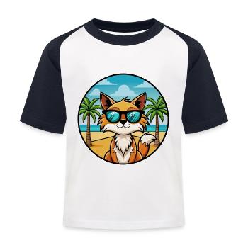 Somali Katzenrasse Cartoon Sonnenbrille Strand - Kinder Baseball T-Shirt - Weiß/Navy - Vorne