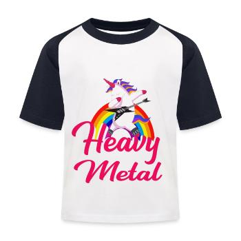 Heavy Metal Unicorn - Kinder Baseball T-Shirt - Weiß/Navy - Vorne