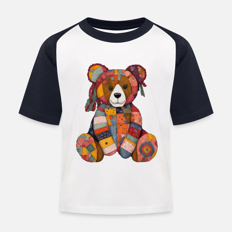 Patchwork Teddy - T-shirt baseball Enfant - blanc/marine