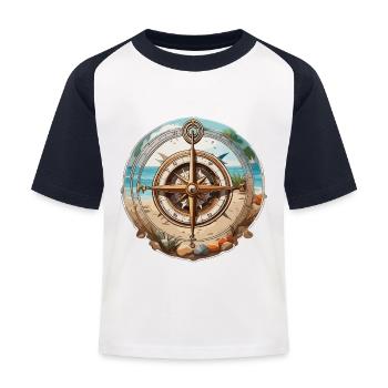 Kompass / Himmelsrichtung / Reisen / Survival - Kinder Baseball T-Shirt - Weiß/Navy - Vorne