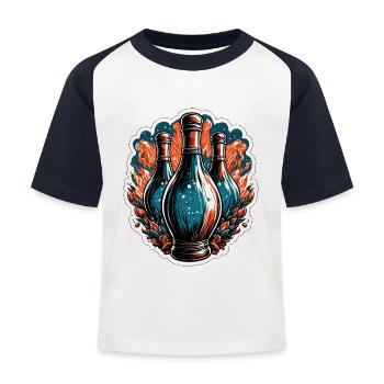 Bowling / Kegeln / Bowlingbahn / Pin / Strike - Kinder Baseball T-Shirt - Weiß/Navy - Vorne