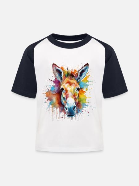 Esel - Kinder Baseball T-Shirt - Weiß/Navy