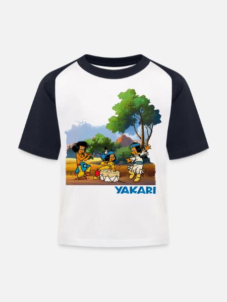 Yakari Freunde mit Trommel - Kinder Baseball T-Shirt - Weiß/Navy