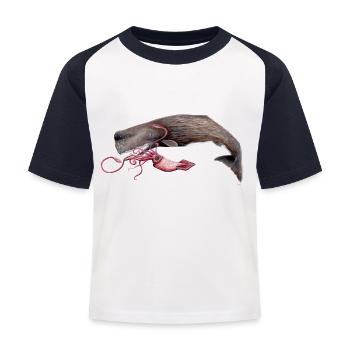 Mit Tintenfisch Pottwal - Pottwal - Cachalot - Kinder Baseball T-Shirt - Weiß/Navy - Vorne