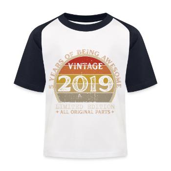 Né en 2019 - Vintage 2019 Anniversaire Rétro - T-shirt baseball Enfant - blanc/marine - Devant