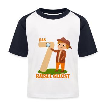 Kleiner Detektiv 7. Geburtstag Jungen Geschenk - Kinder Baseball T-Shirt - Weiß/Navy - Vorne