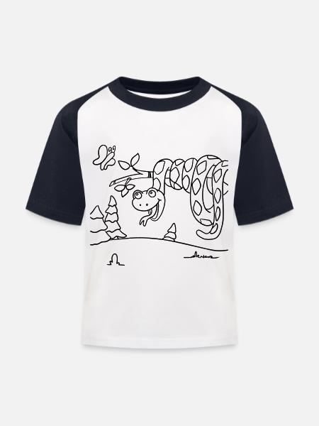 Coloring Page Friendly Snake for Shirts & More - Kids' Baseball T-Shirt - white/navy