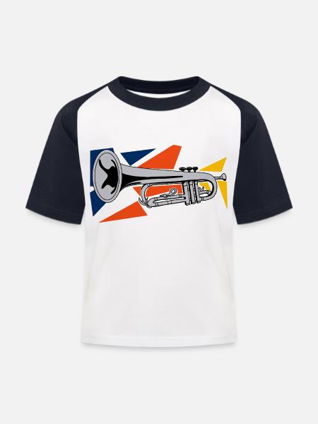 Silberne Trompete Pop Art - Kinder Baseball T-Shirt - Weiß/Navy