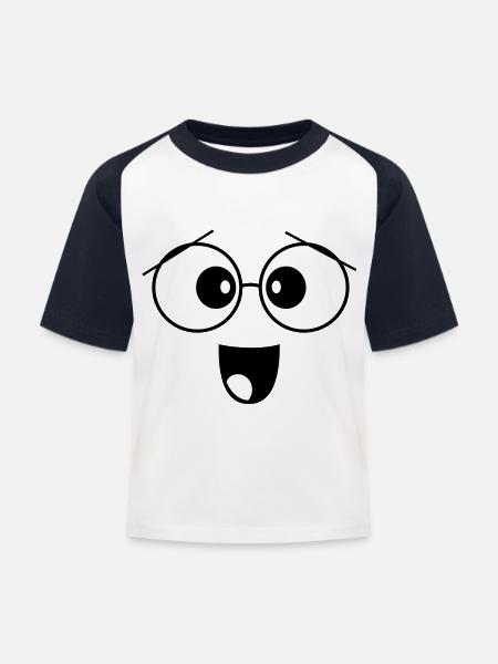 face - Kids' Baseball T-Shirt - white/navy