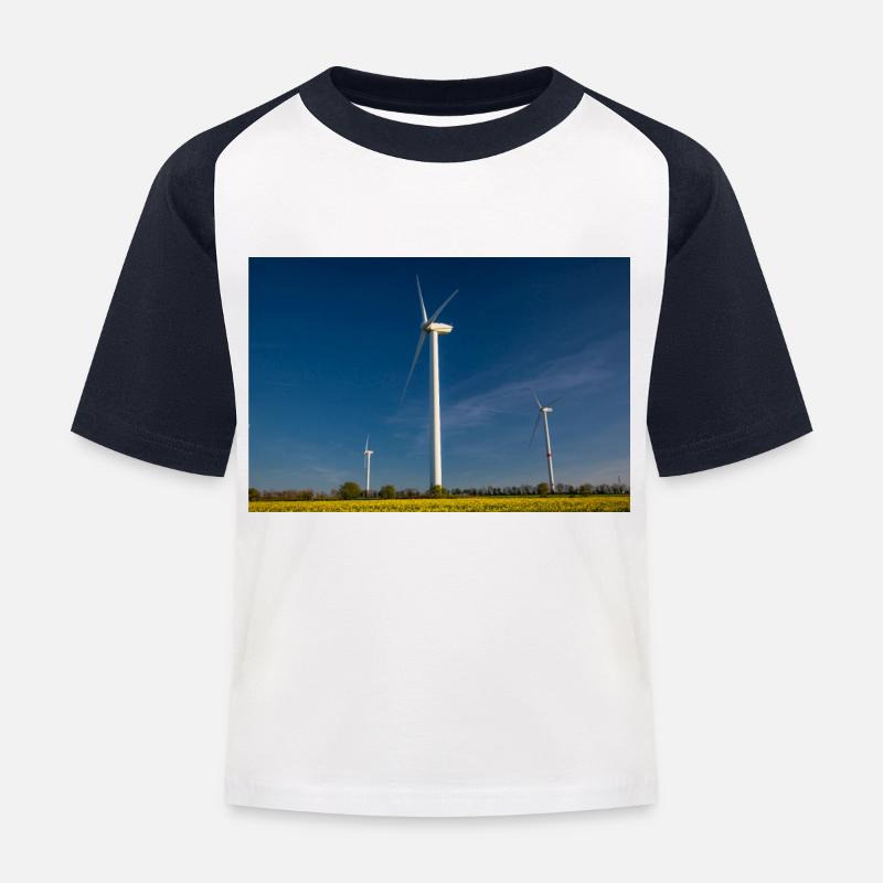 Moulin à vent. Éolienne - T-shirt baseball Enfant - blanc/marine