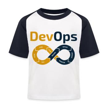 devops - Kinder Baseball T-Shirt - Weiß/Navy - Vorne