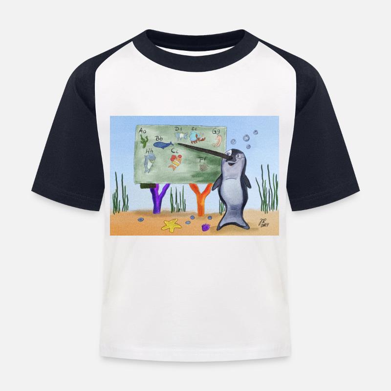 Lehrer Narwal - Kinder Baseball T-Shirt - Weiß/Navy