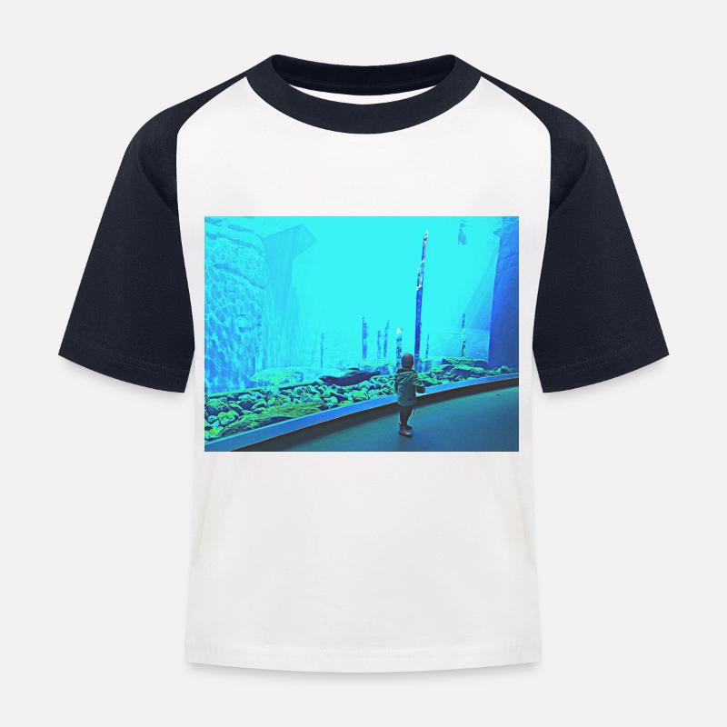 Turquoise - Kinder Baseball T-Shirt - Weiß/Navy