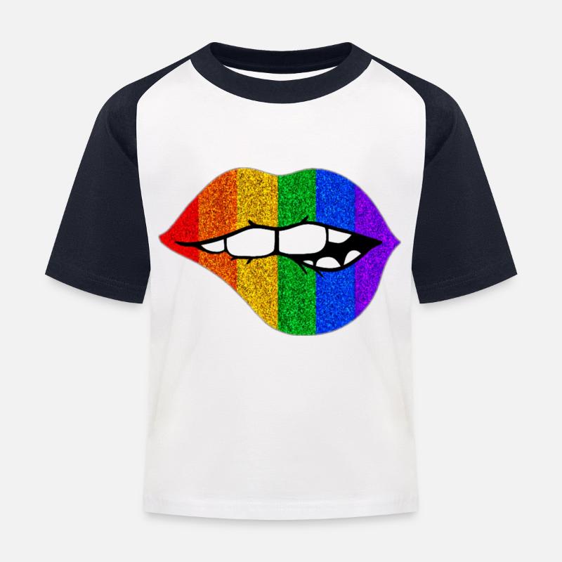 LGBTQ+ LIPS BITING PRIDE - Kinder Baseball T-Shirt - Weiß/Navy