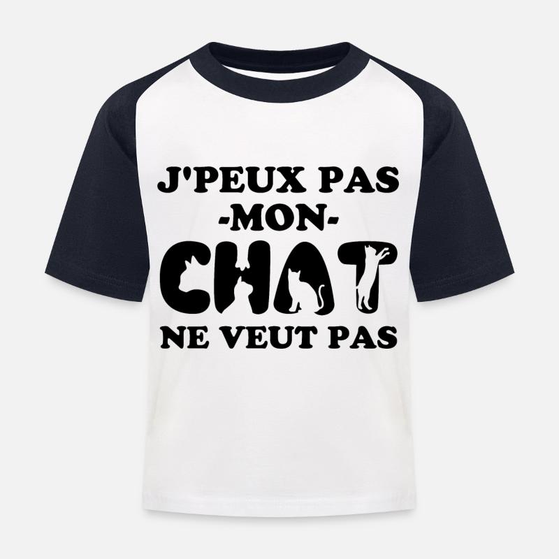 Je peux pas mon chat veut pas - T-shirt baseball Enfant - blanc/marine