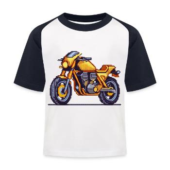 16-Bit retro Motorrad im vintage Pixellook - Kinder Baseball T-Shirt - Weiß/Navy - Vorne