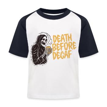 Death Before Decaf - Kinder Baseball T-Shirt - Weiß/Navy - Vorne