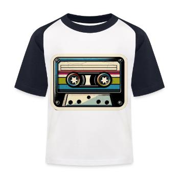 Autocollant de cassette rétro - T-shirt baseball Enfant - blanc/marine - Devant