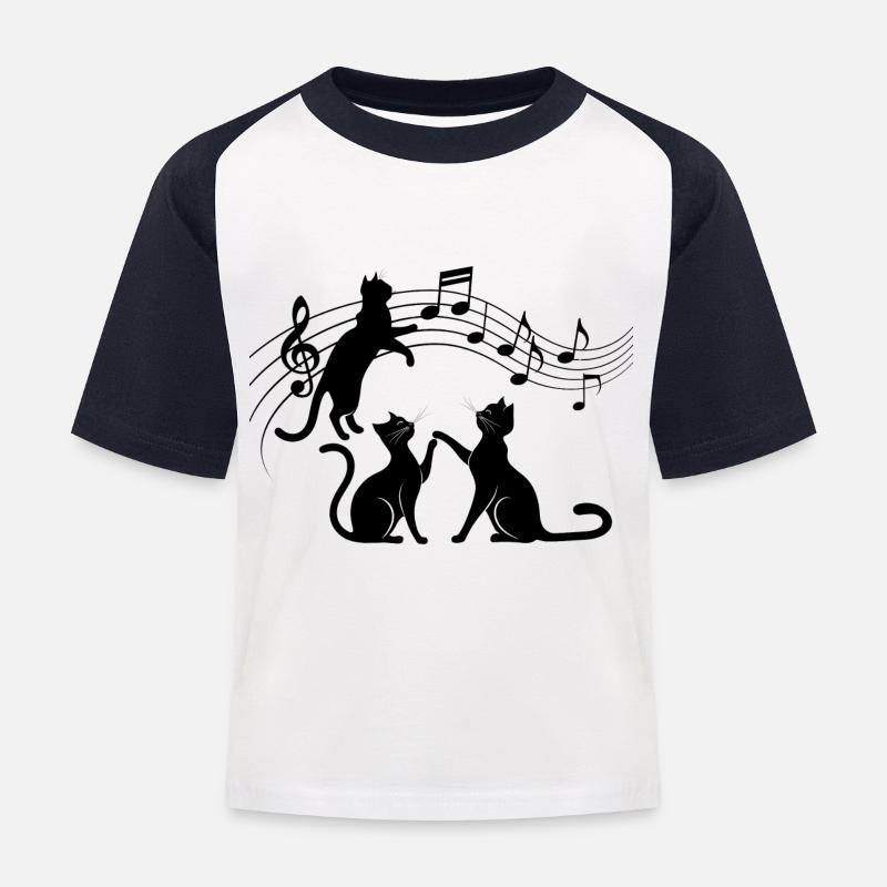 Schwarze Katzen Muster spielen mit Musiknote - Kinder Baseball T-Shirt - Weiß/Navy