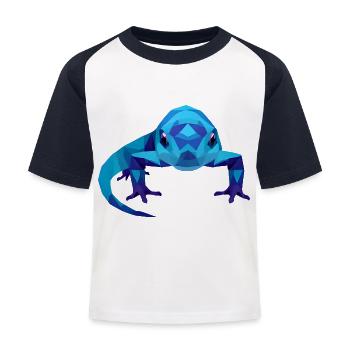 Lebendige blaue Eidechse in Bewegung - Kinder Baseball T-Shirt - Weiß/Navy - Vorne