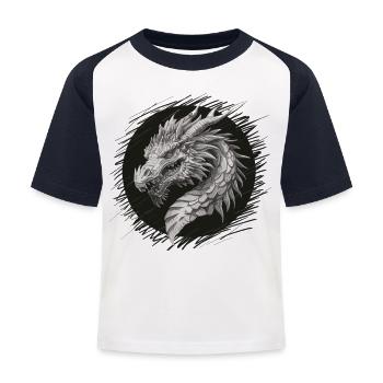 Drachenkopf im Fokus - Kinder Baseball T-Shirt - Weiß/Navy - Vorne