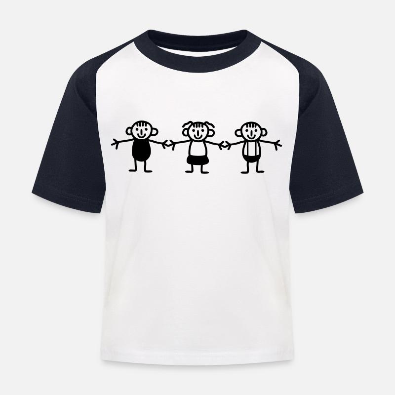 3 Strichmännchen Kinder - Kinder Baseball T-Shirt - Weiß/Navy