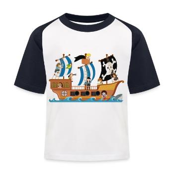 Piratenschiff - Kinder Baseball T-Shirt - Weiß/Navy - Vorne