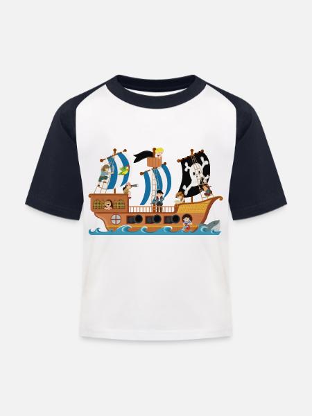 Piratenschiff - Kinder Baseball T-Shirt - Weiß/Navy
