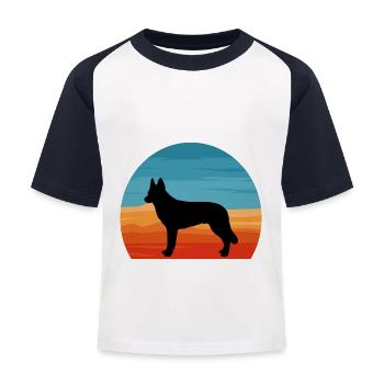 Tchécoslovaque Chien-Loup Silhouette Rétro Coucher de Soleil - T-shirt baseball Enfant - blanc/marine - Devant