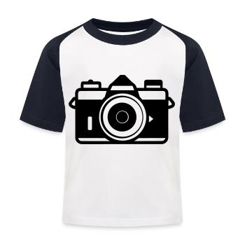 Kamera - Kinder Baseball T-Shirt - Weiß/Navy - Vorne