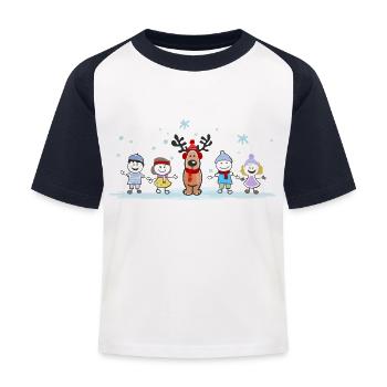 Weihnachten - Elch und Kinder - Kinder Baseball T-Shirt - Weiß/Navy - Vorne