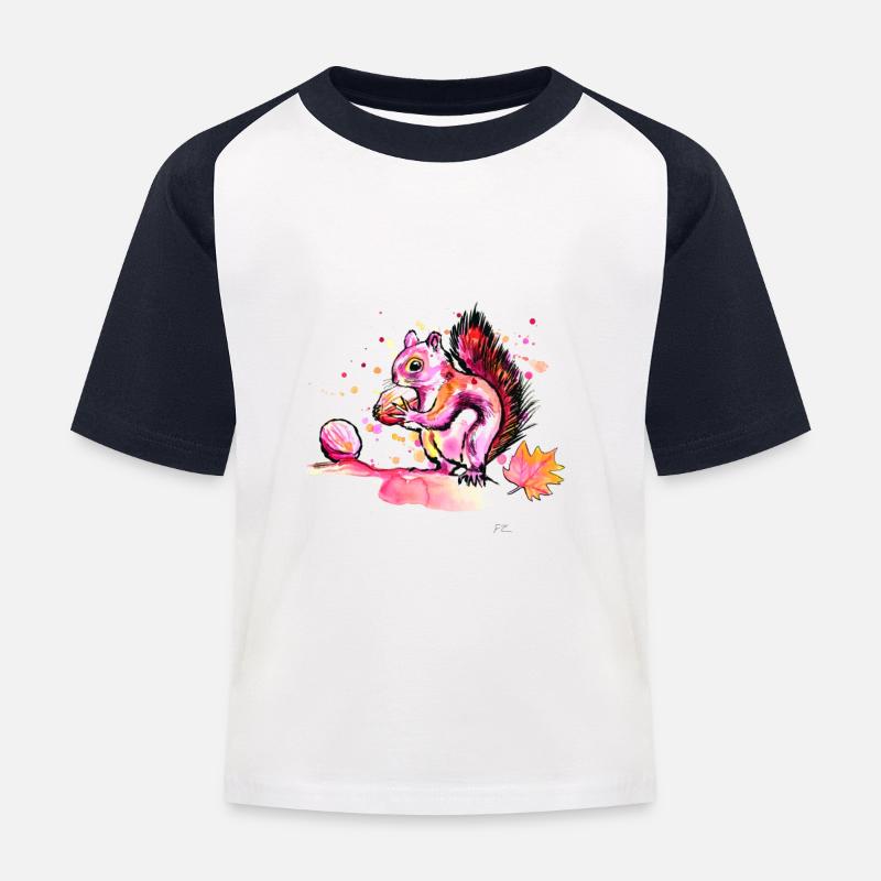Eichhörnchen beim Futtern - Kinder Baseball T-Shirt - Weiß/Navy