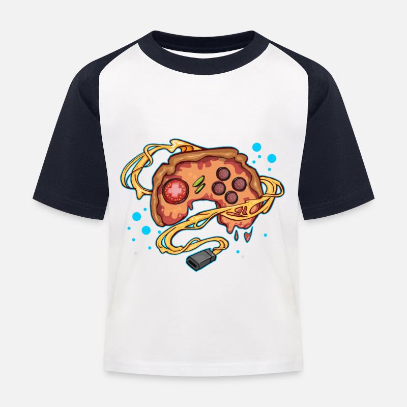 Pizza Gaming Controller Gamepad - T-shirt baseball Enfant - blanc/marine