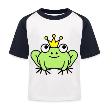Grenouille grenouille prince avec couronne - T-shirt baseball Enfant - blanc/marine - Devant