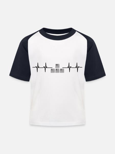 Heartbeat - WASD - Der Zocker - Kinder Baseball T-Shirt - Weiß/Navy